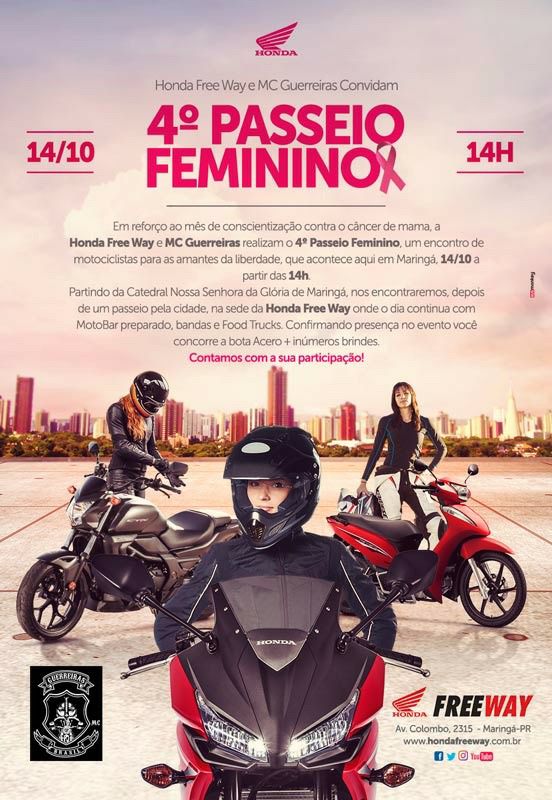 4º Moto Passeio Feminino em Maringá - PR -Acelerando Contra o Câncer de Mama